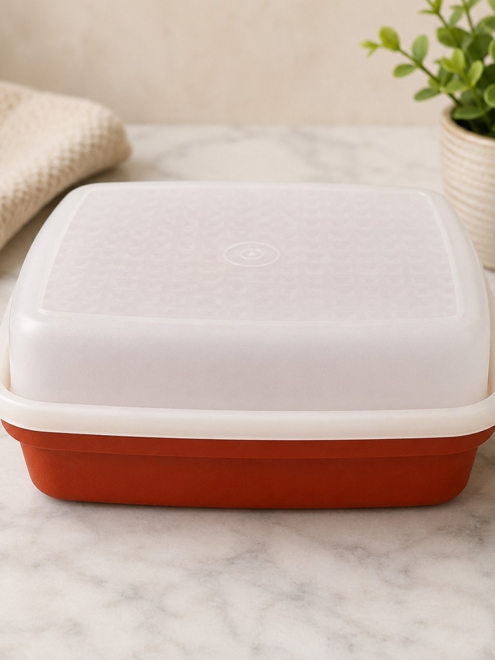 Vintage Tupperware Servalier Container Harvest Orange & Sheer White Lid Storage